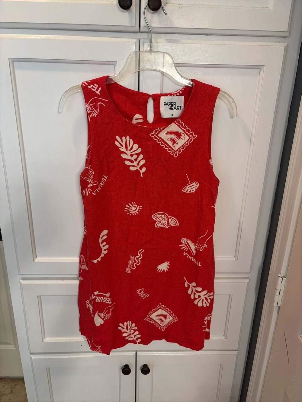 Paper Heart Red Tequila Margarita Print Sleeveless Summer Mini Dress Size S
